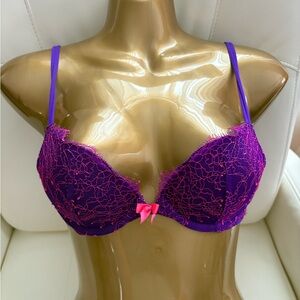 Victoria's Secret Vibrant Purple and Pink Lace Push-up Bra